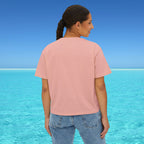 back of womans boxy tee peach