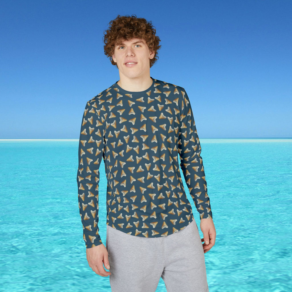Men's UV Long Sleeve with Megalodon Shark Teeth (Navy)