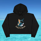 Black hoodie with 'Salty Bum' graphic design on a blue water background