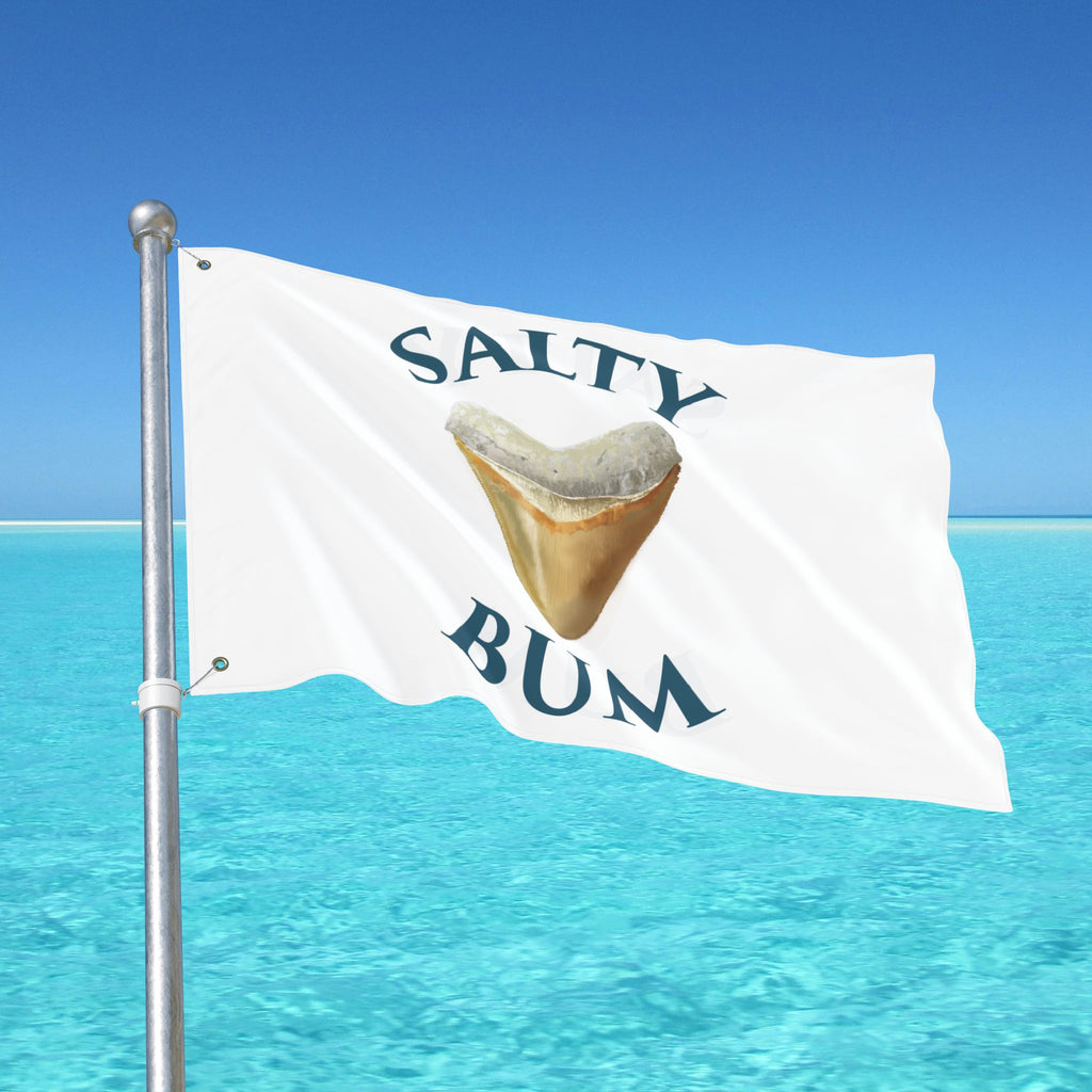 Flag with 'Salty Bum' text and a beach scene