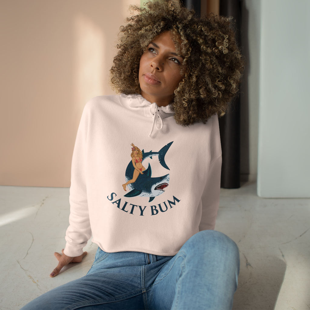 salty bum cropped hoodie white