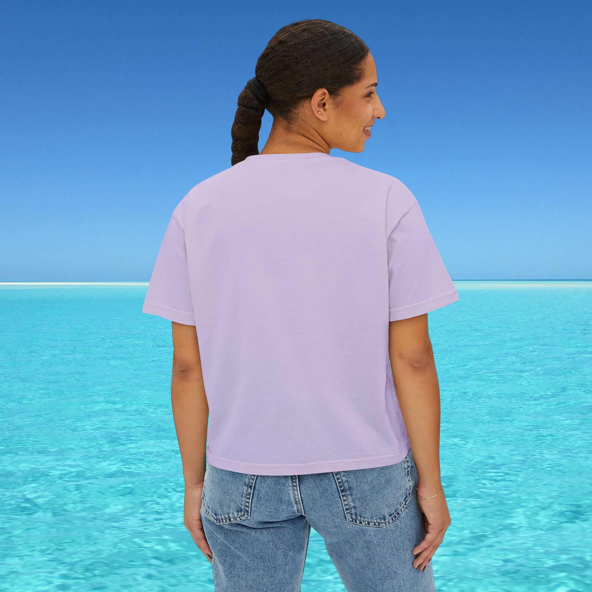 back of purple boxy tee plain