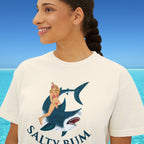 close up of back of womans boxy tee tan