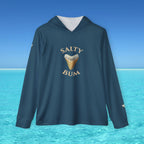 Navy blue hoodie with 'Salty Bum' text and ice cream graphic on a blue ocean background