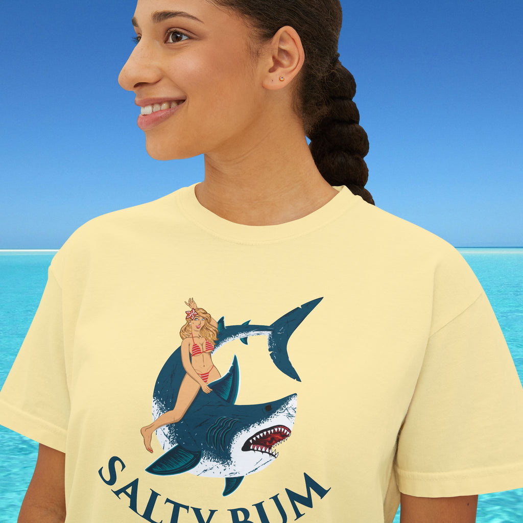 close up of womans boxy tee butter