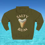 Green hoodie with 'Salty Bum' text and ice cream graphic on a blue water background